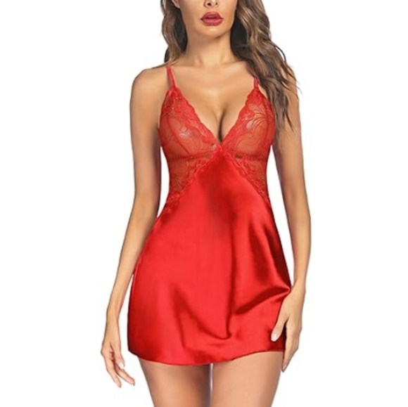 Avidlov Lingerie Nightwear Satin Lace Chemise Mini Teddy Scarlet Red Nighty - Picture 7 of 8